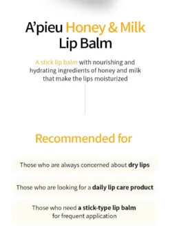 Honey & Milk Lip Balm (3.3g) -Glow Skincare Store A Pieu Honey MilkLipBalm 3.3g 3
