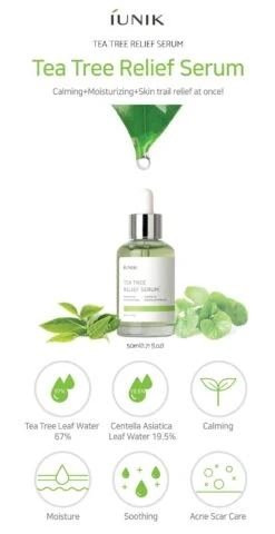 Tea Tree Relief Serum (50ml) -Glow Skincare Store iUNIKTeaTreeReliefSerum 50mL 3